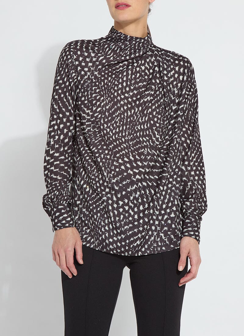 Front image of Lysse high neck blouse in blizzard check.