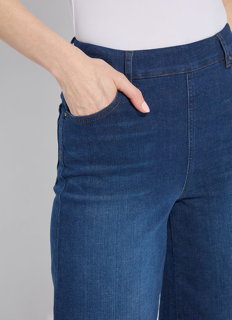 Front detail image of Lysse Sylvie Wide Leg Denim pant.