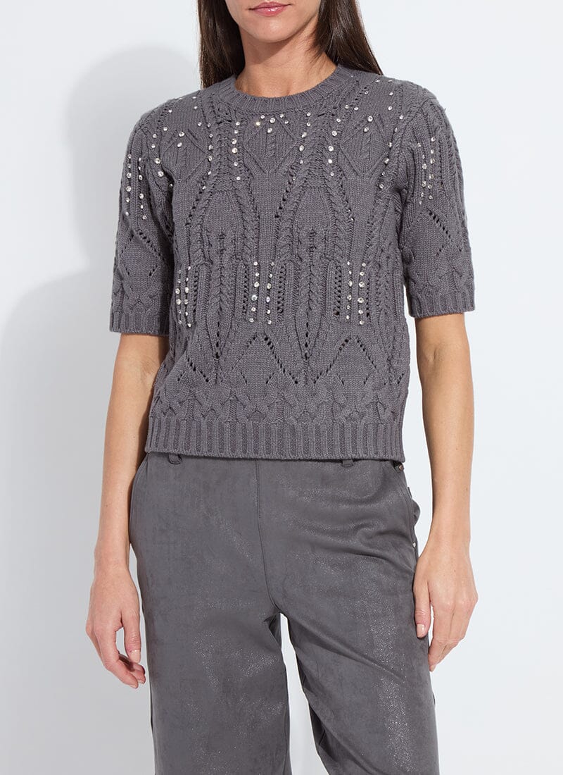 Hadley Cozy Short Sleeve Embellished Cable Sweater