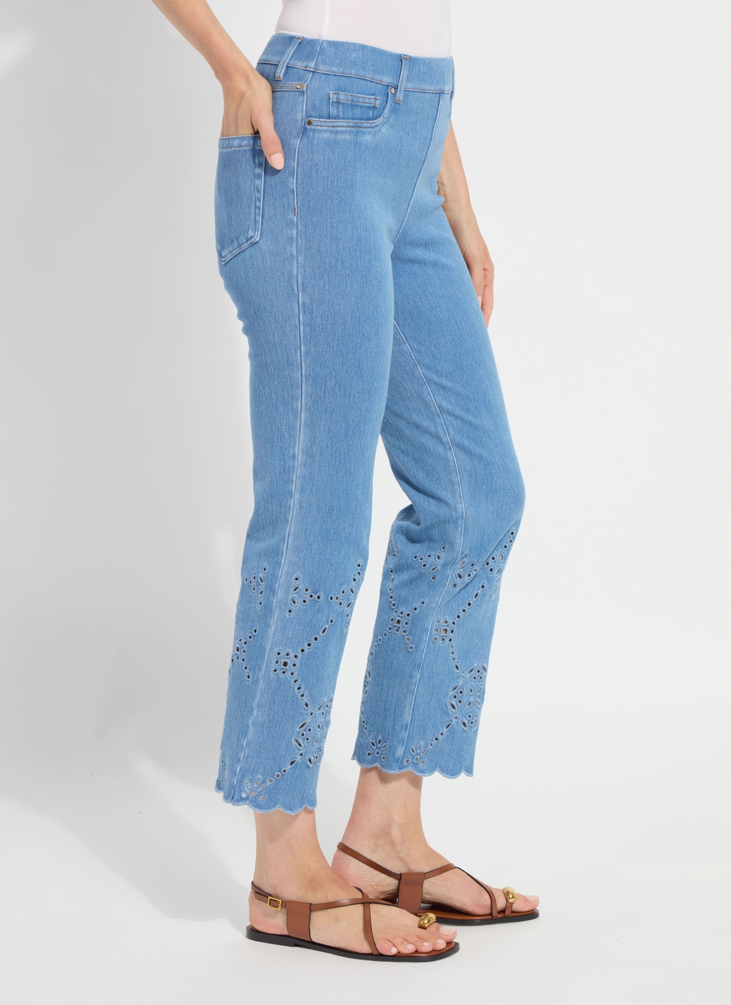Billie Eyelet Straight Denim (26" Inseam)