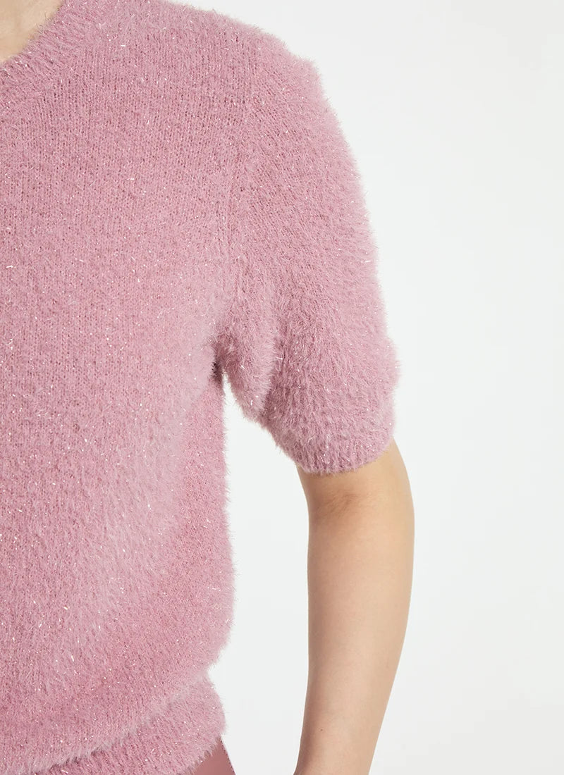 Opalite Short Sleeve Lurex Feather Cardigan