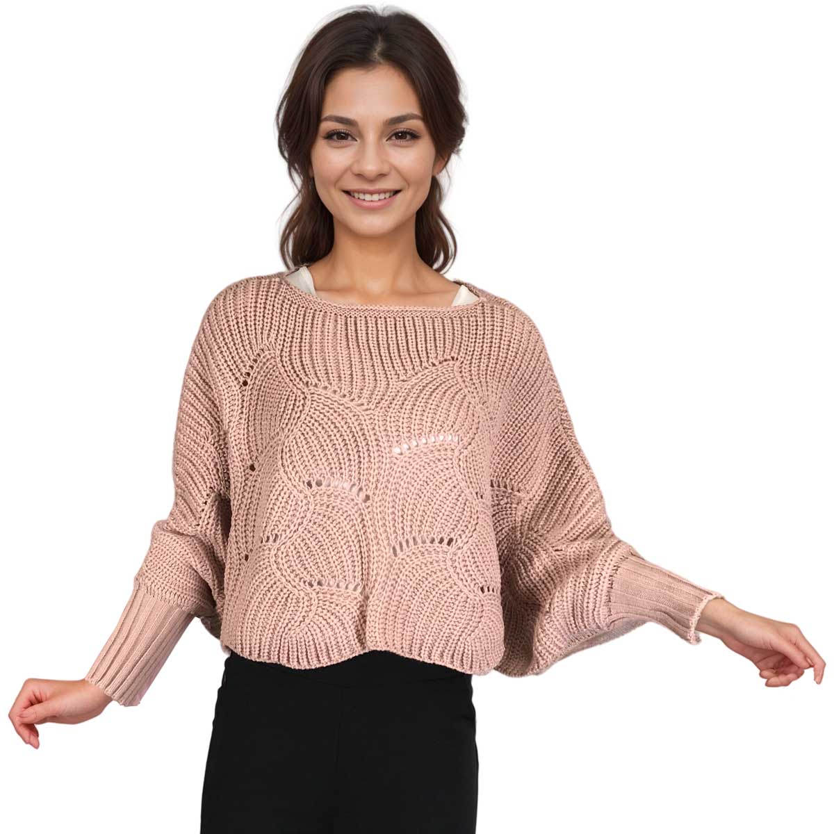 Dusty Pink cropped sweater poncho top.