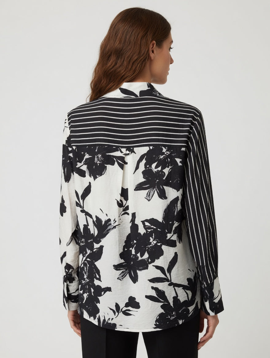 3/4 Sleeve Mixed Print Shirt