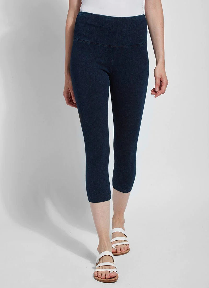 Front image of Lysse denim capri in indigo blue.