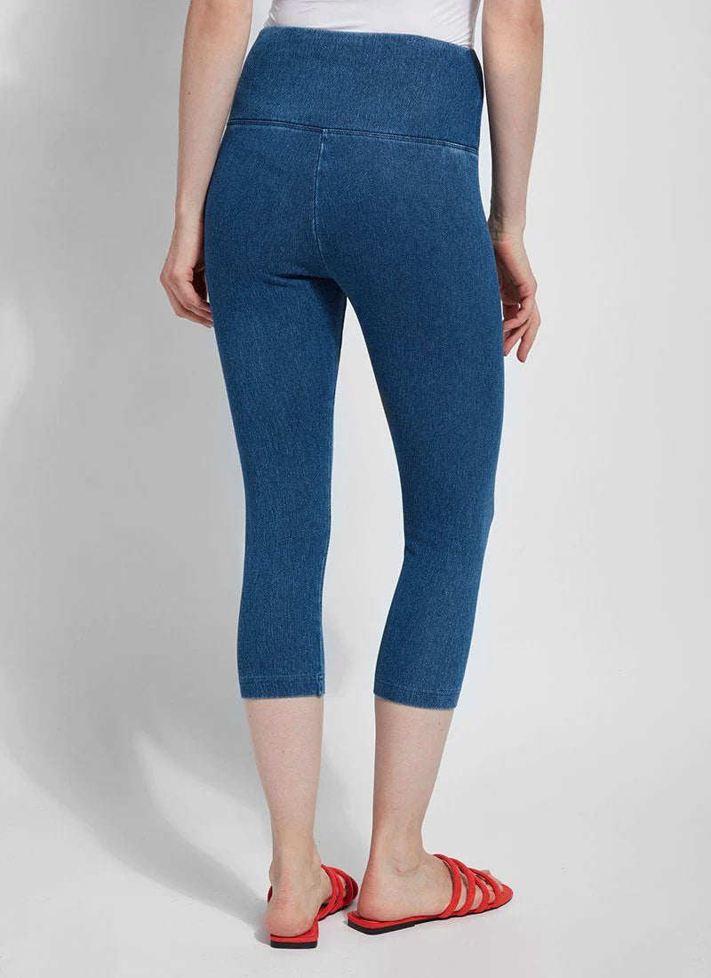Back image of Lysse denim capri in mid wash blue.