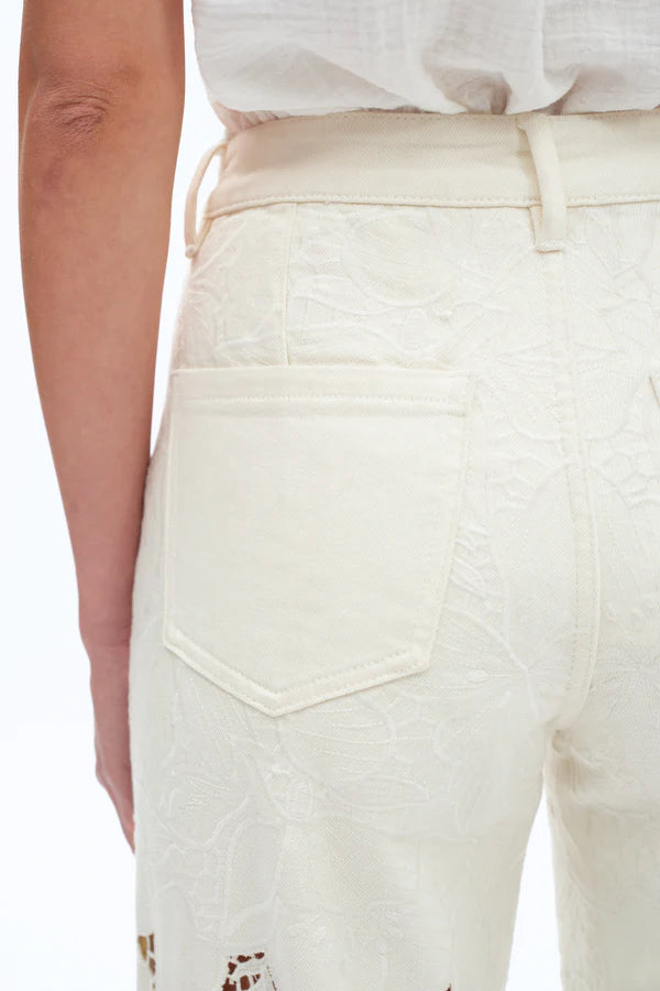 Beige Relaxed Fit Lace Jean