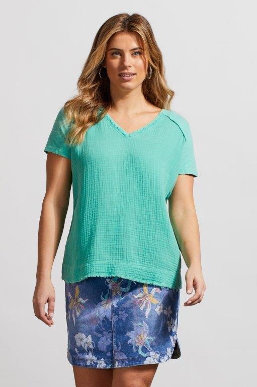 Short Sleeve V-Neck Top with Combo