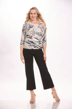 Front image of Mimozza one shoulder top in animal print. 