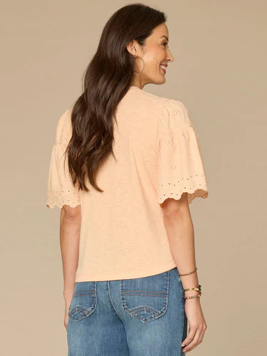 Puff Sleeve Scoop Neck Mixed Media Knit Top