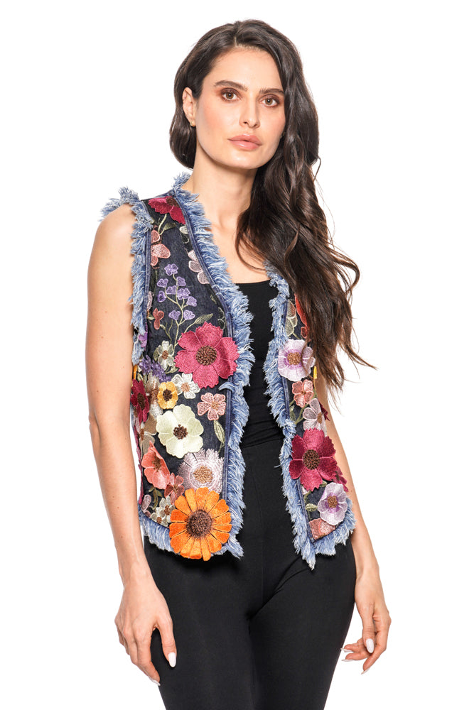 Denim Floral Vest by adore front image.