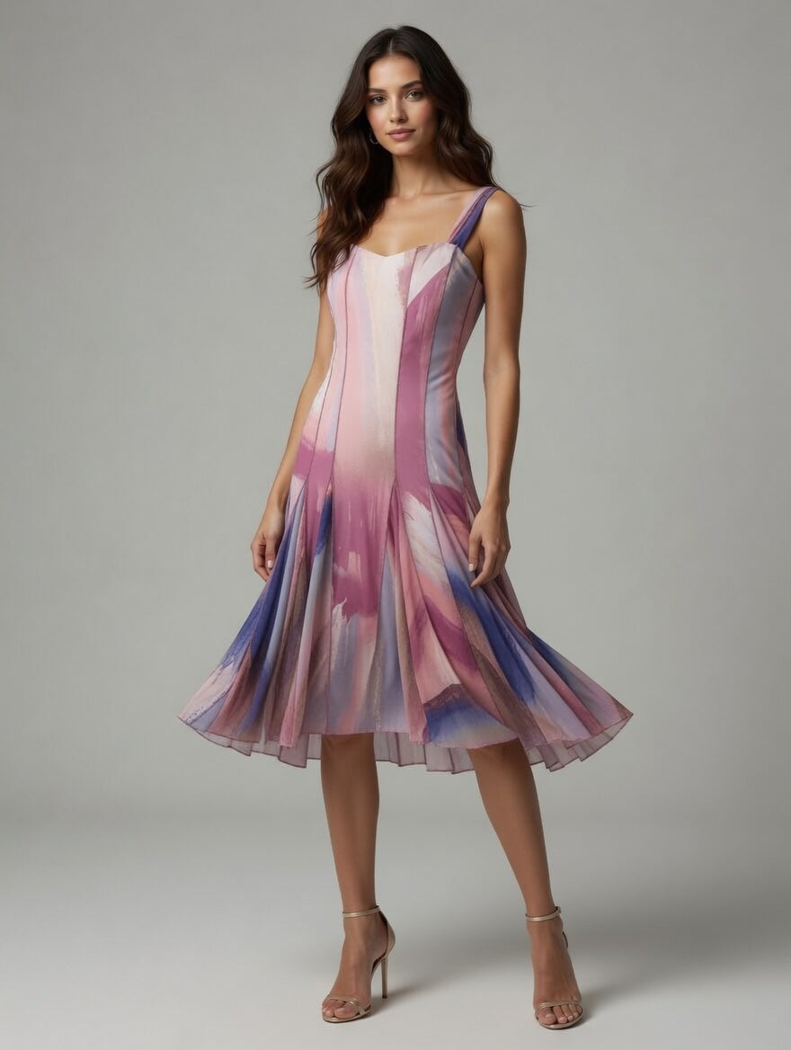 Sleeveless Seamed Mesh Dress
