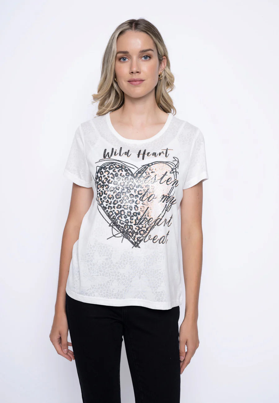 Front image of Picadilly short sleeve Wild Heart tee shirt.