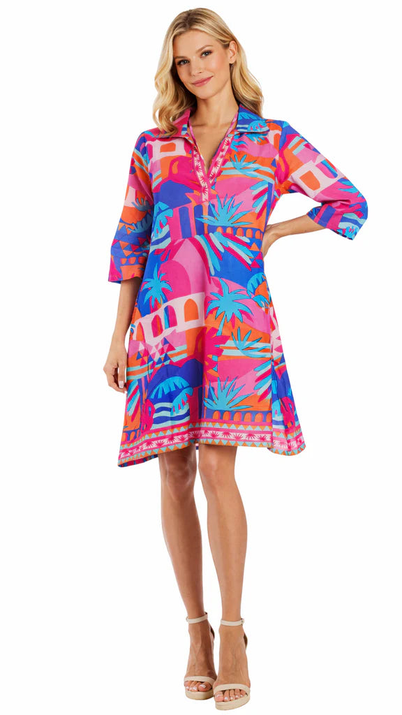 Cotton Collar Multi Mini Dress