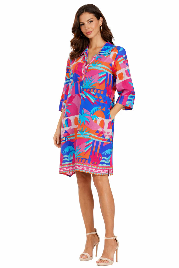 Cotton Collar Multi Mini Dress