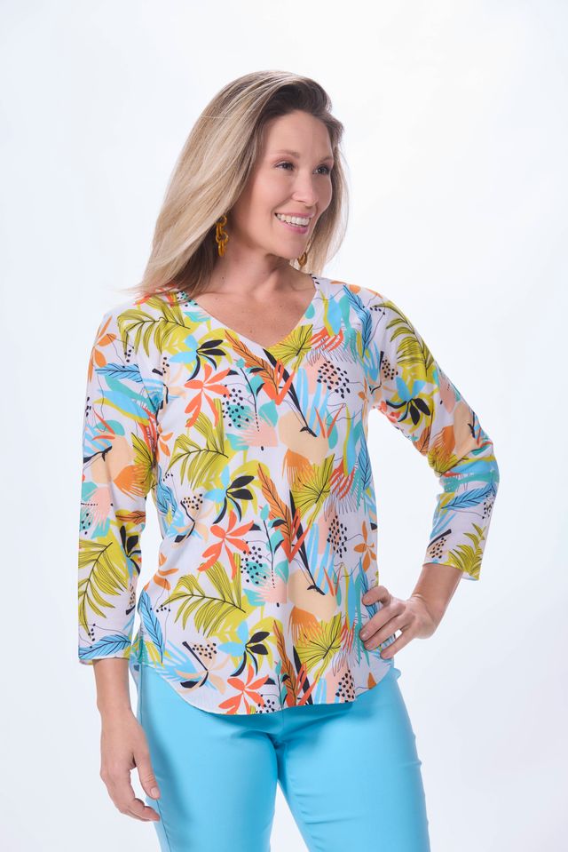 3/4 Sleeve V-Neck Print Top