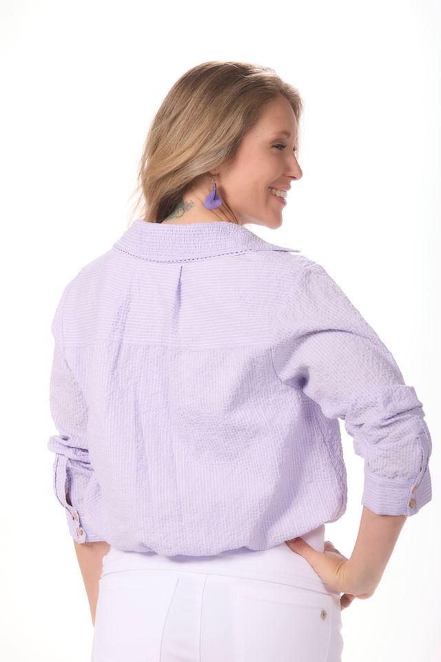 Tucked Sleeve Smocked Button Down Top