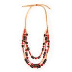 Front image of Tagua Phoebe necklace. Poppy coral handmade necklace. 