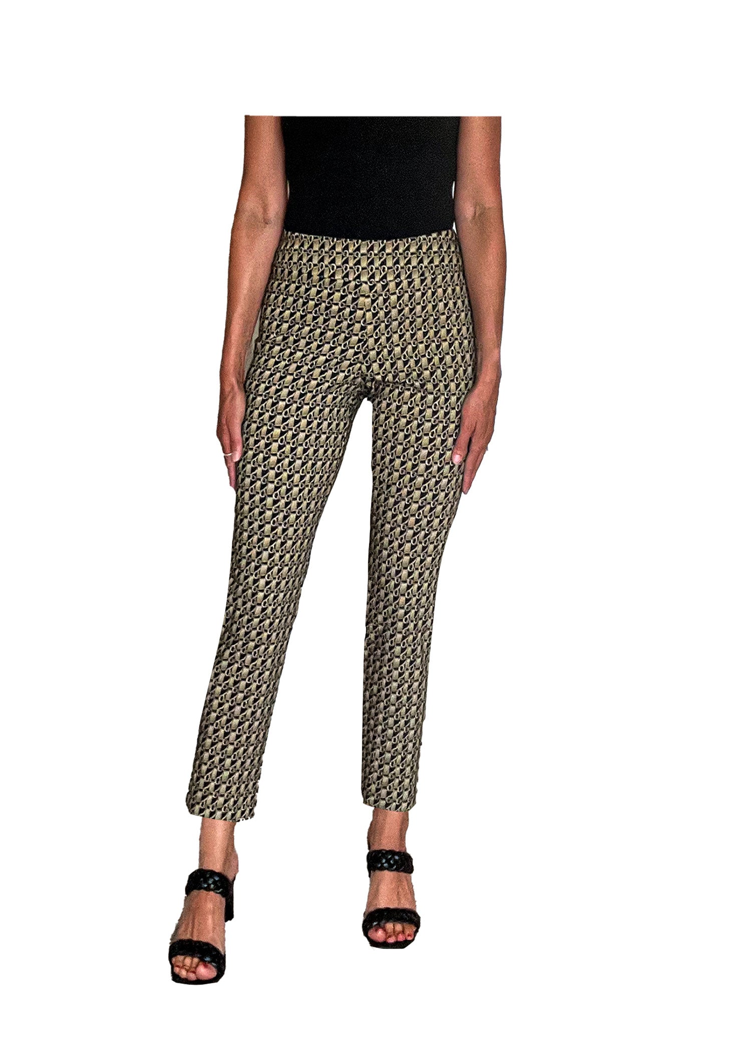Front image of Krazy Larry ankle pant in gold chains.