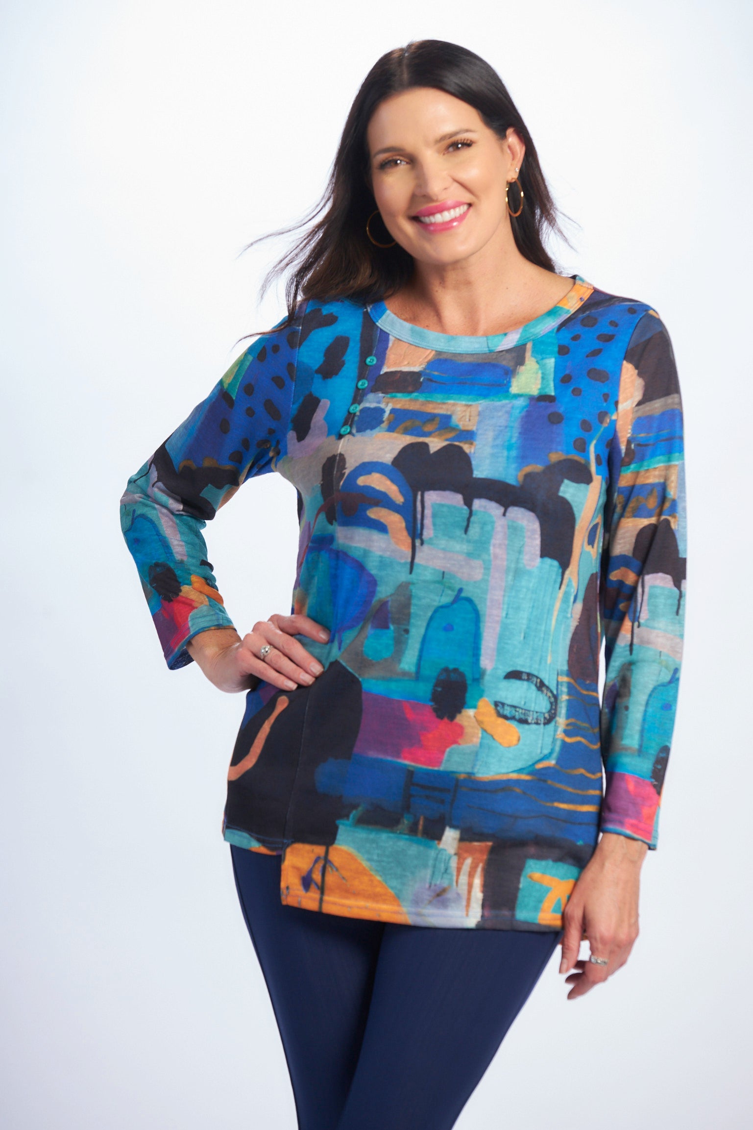 Long Sleeve Print Slub Top