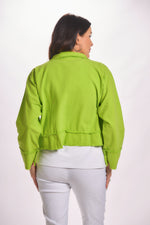 Full front image lime green lightweight snap front long sleeve jacket