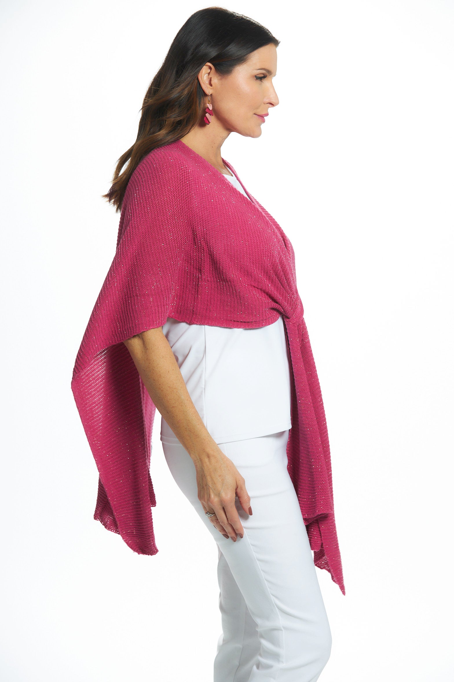 Side view of deep pink llightweight wrap
