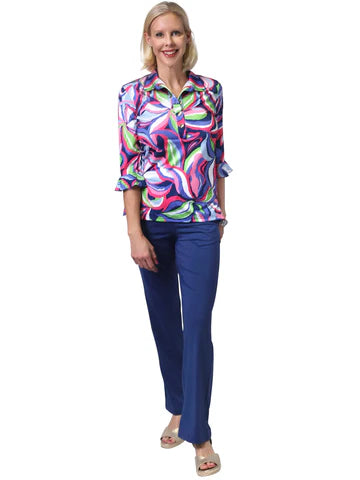 Front image of Anaclare flounce sleeve mira top.