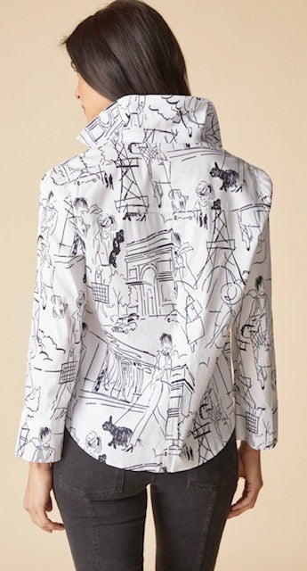 Long Sleeve Button Front Travel Print Shape Shirt