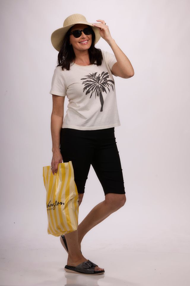 Crew Neck Palm Print Top