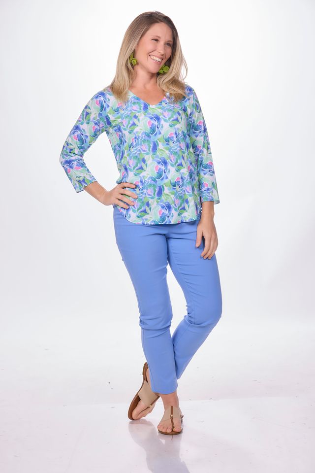 3/4 Sleeve V-Neck Print Top