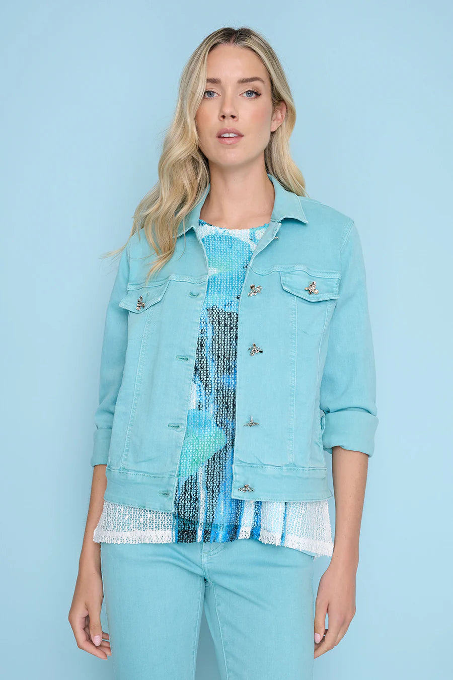 Flower Button Denim Jacket