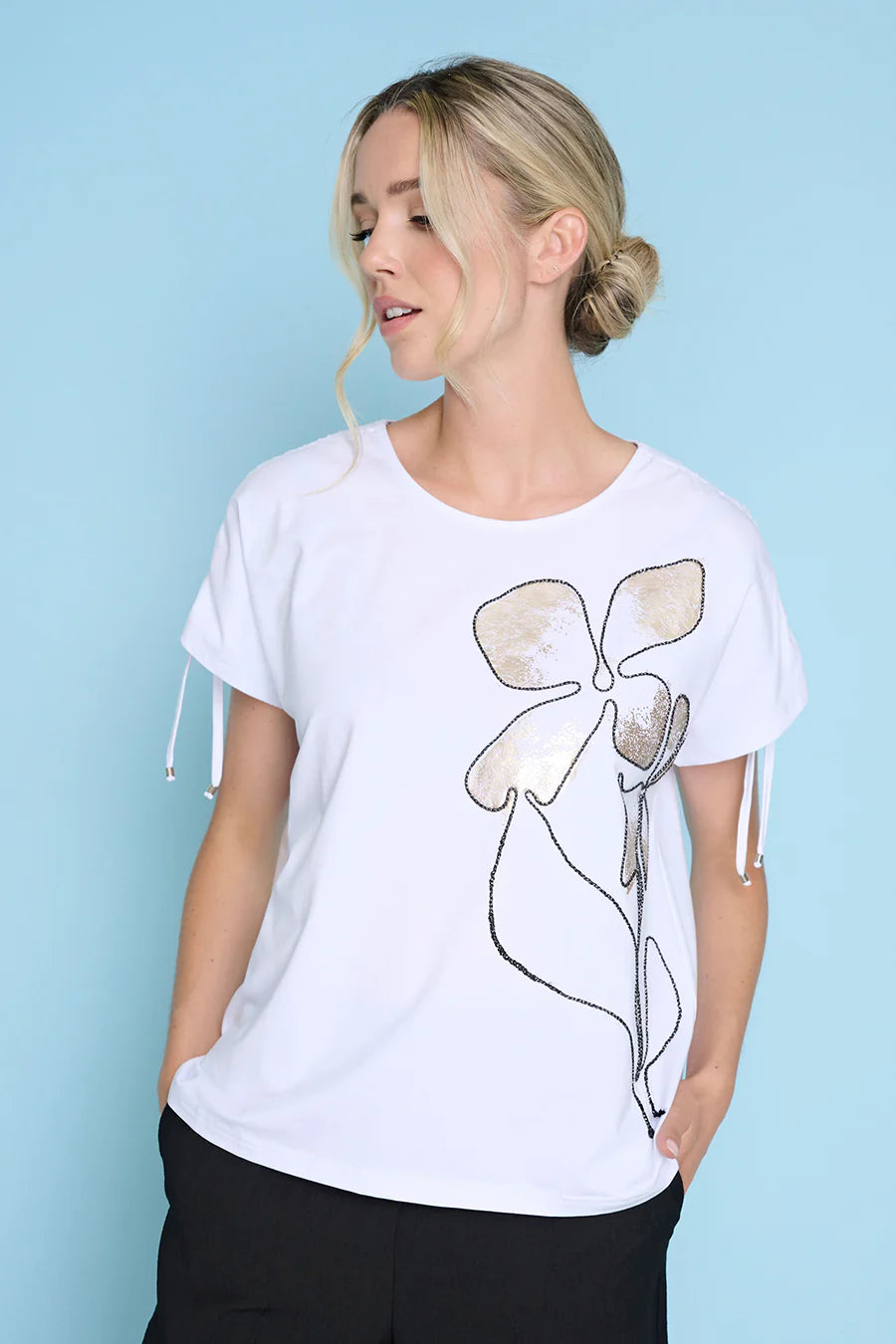 Ruched Shoulder Embellished Top