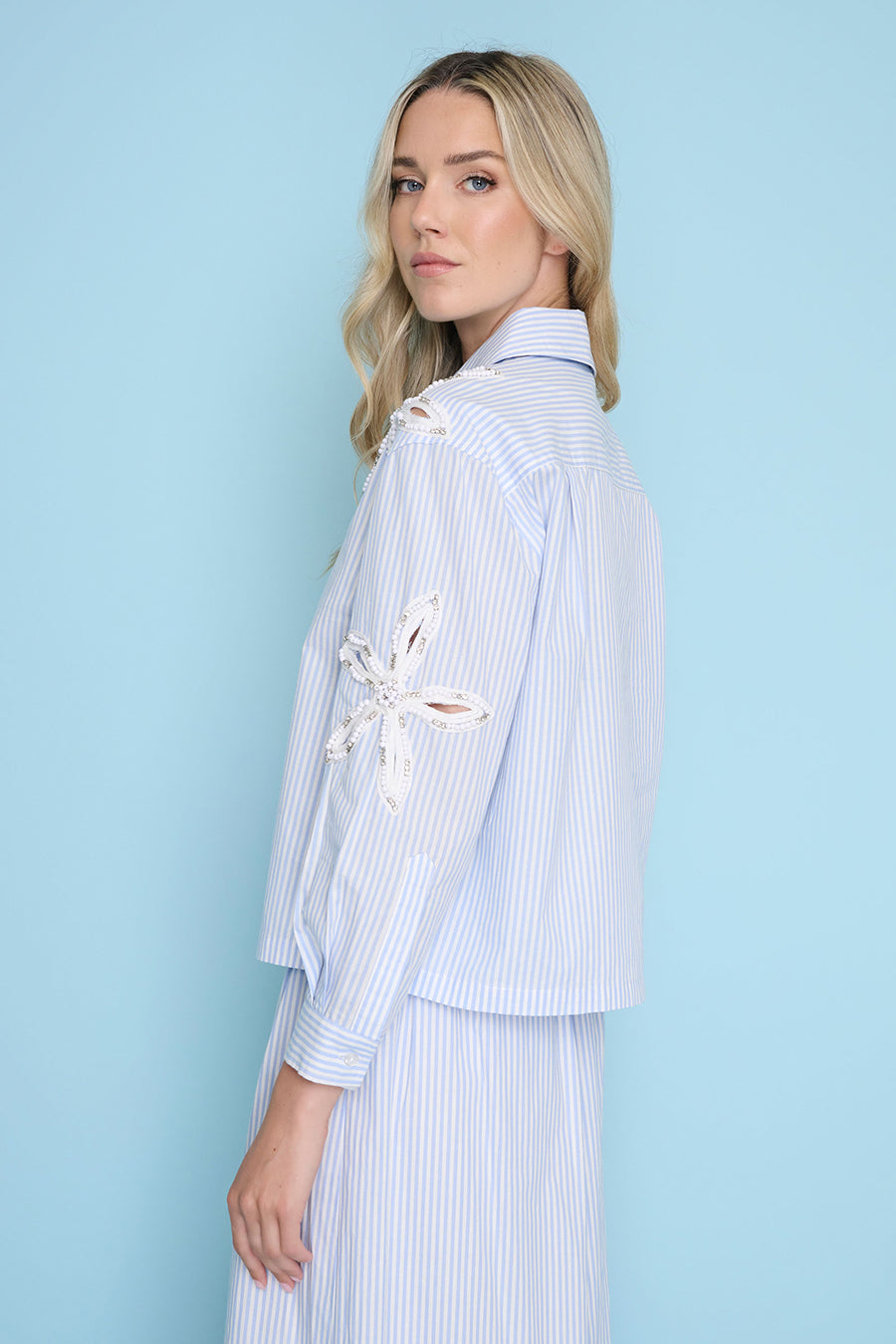 Long Sleeve Floral Embellished Shirt