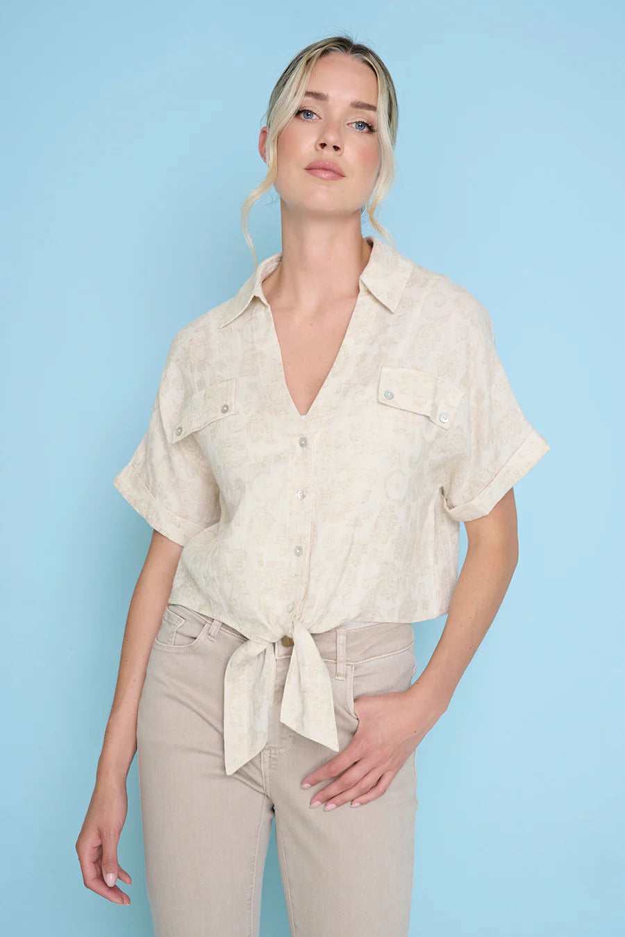 Short Sleeve Tie Front Top
