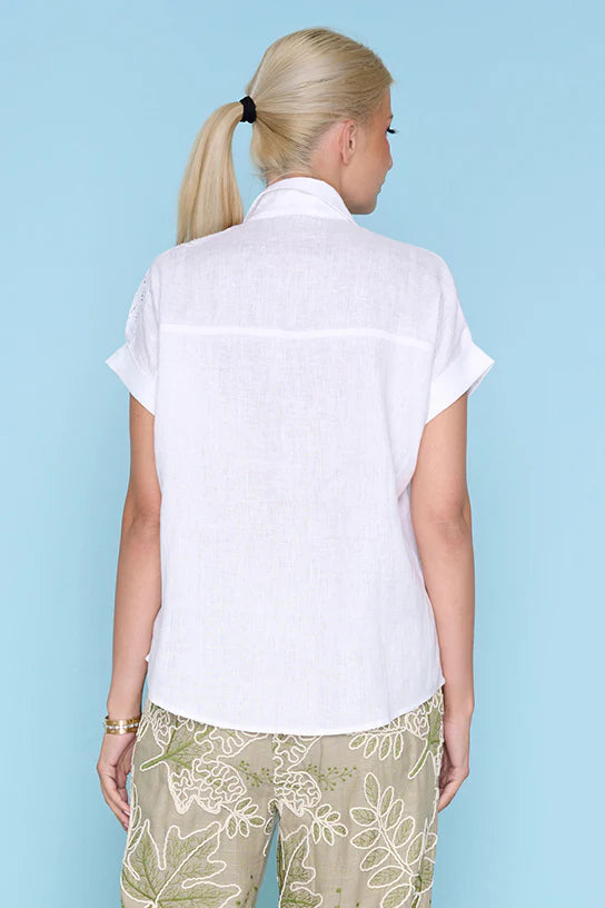 Cap Sleeve Embroidered Cut Out Shirt