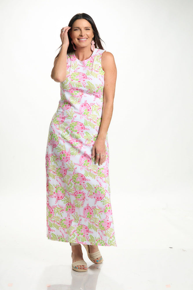 Front image of Anaclare emilee maxi dress in turtle print. 