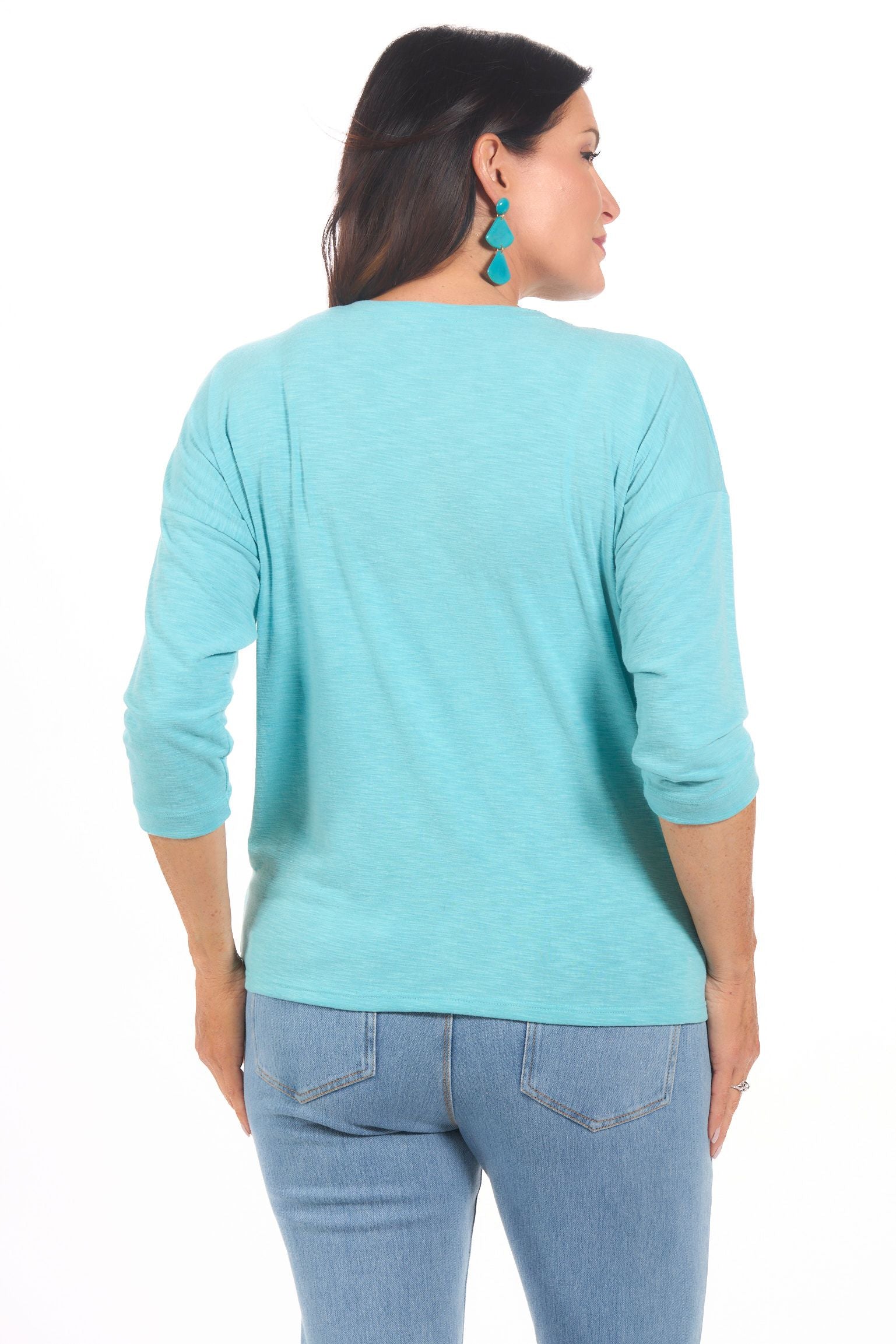 Back image of nally&millie knot top in aqua blue.