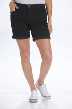 Front image of Democracy black 7 inch shorts. 