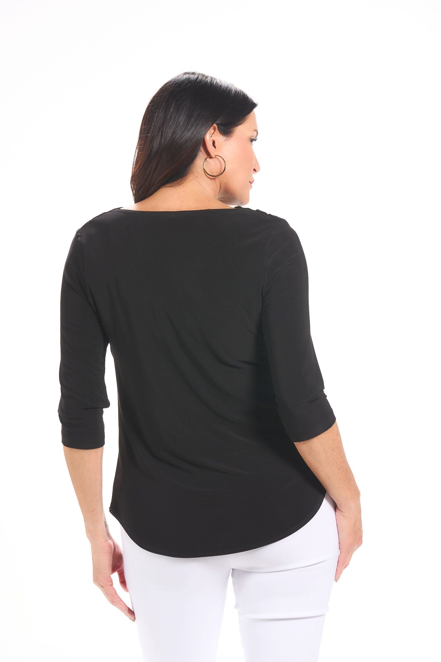 Back image of Picadilly black cowl neck top.
