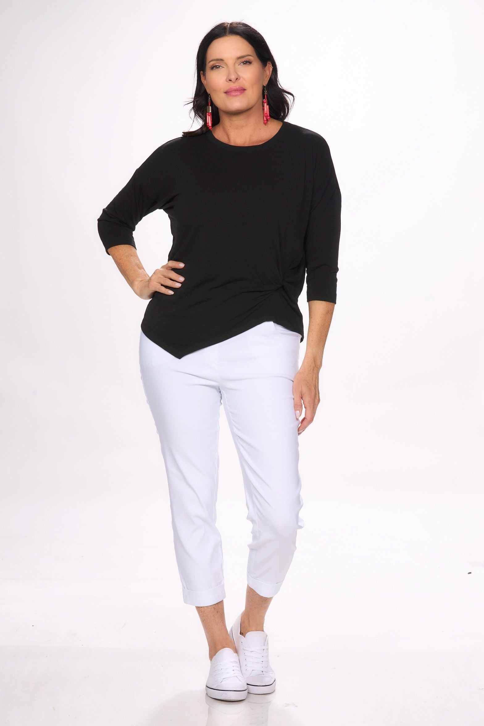 Front image of Nally&Millie knot top in black.