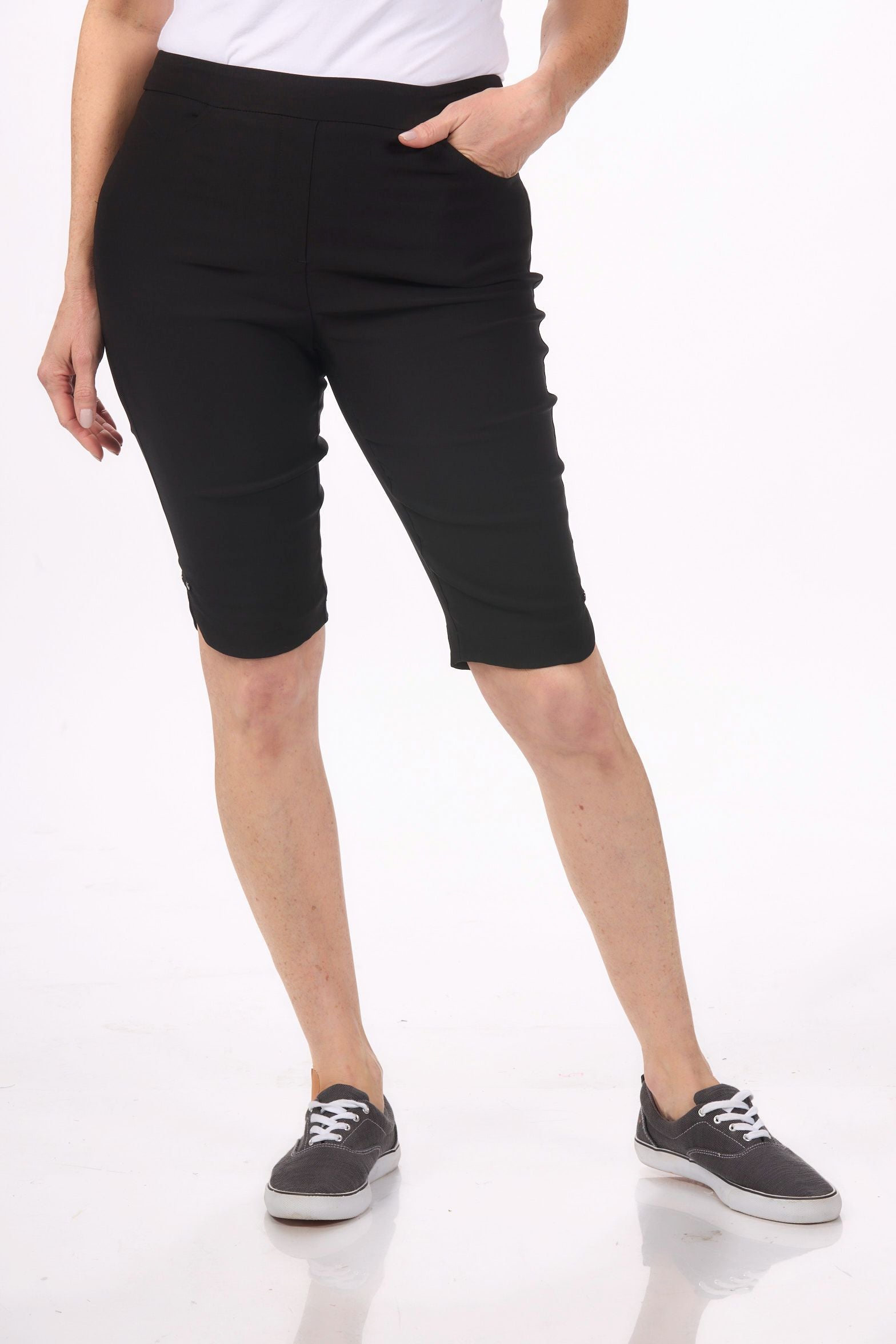 Front image of Tribal basic you shorts pull on in black.