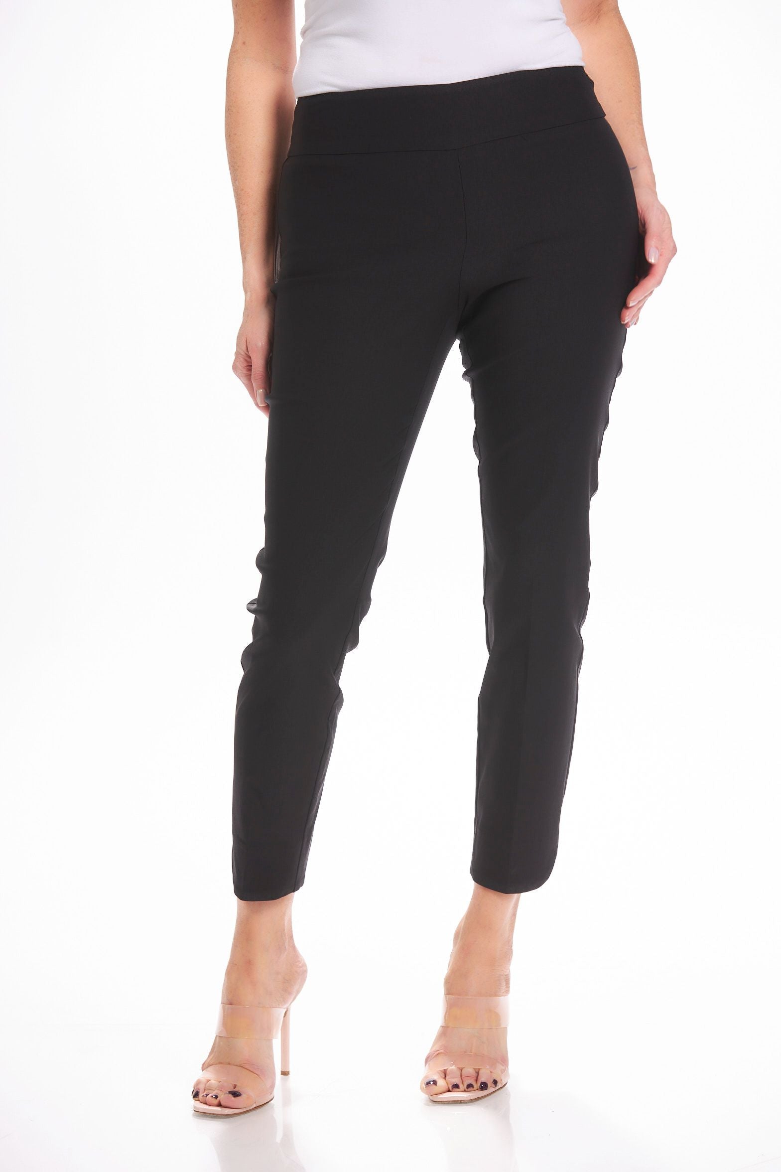 Front image of UP! petal leg ankle pant. Pull on basic pants.