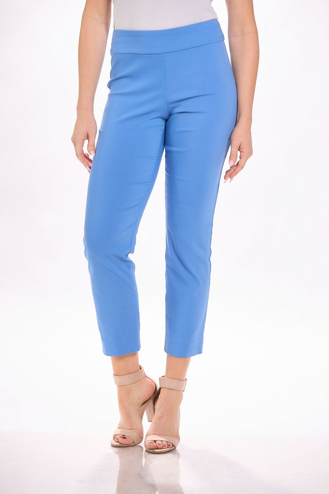 Front image of Krazy Larry blue pants. Pull on ankle pants. 