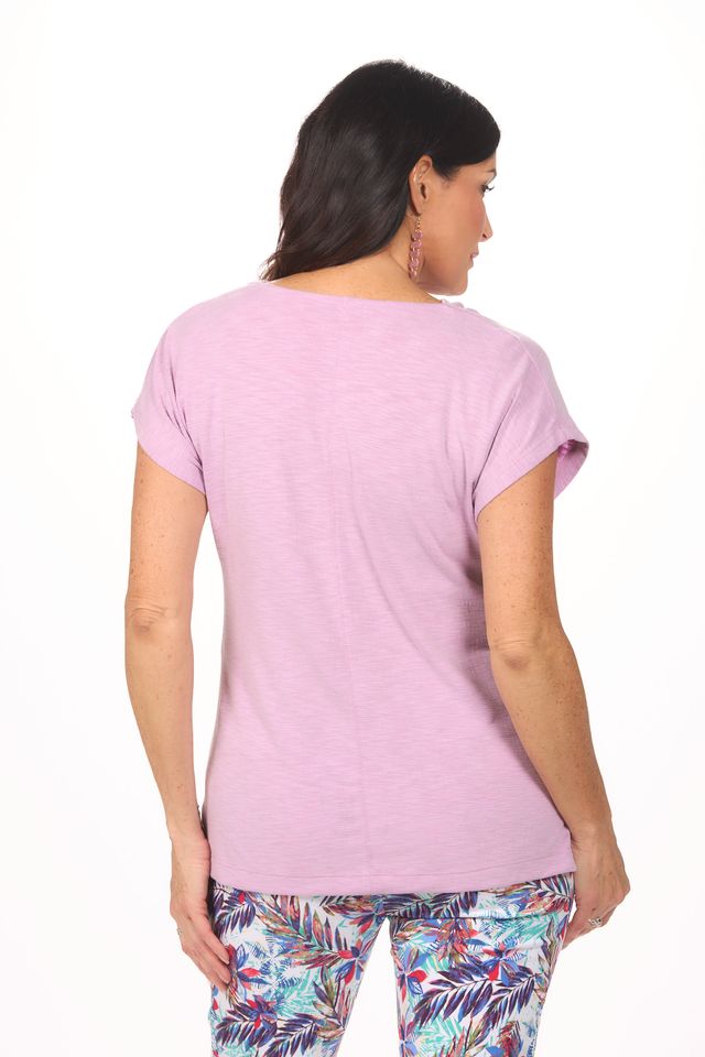 Back image of Nally & Millie cap sleeve mauve top.