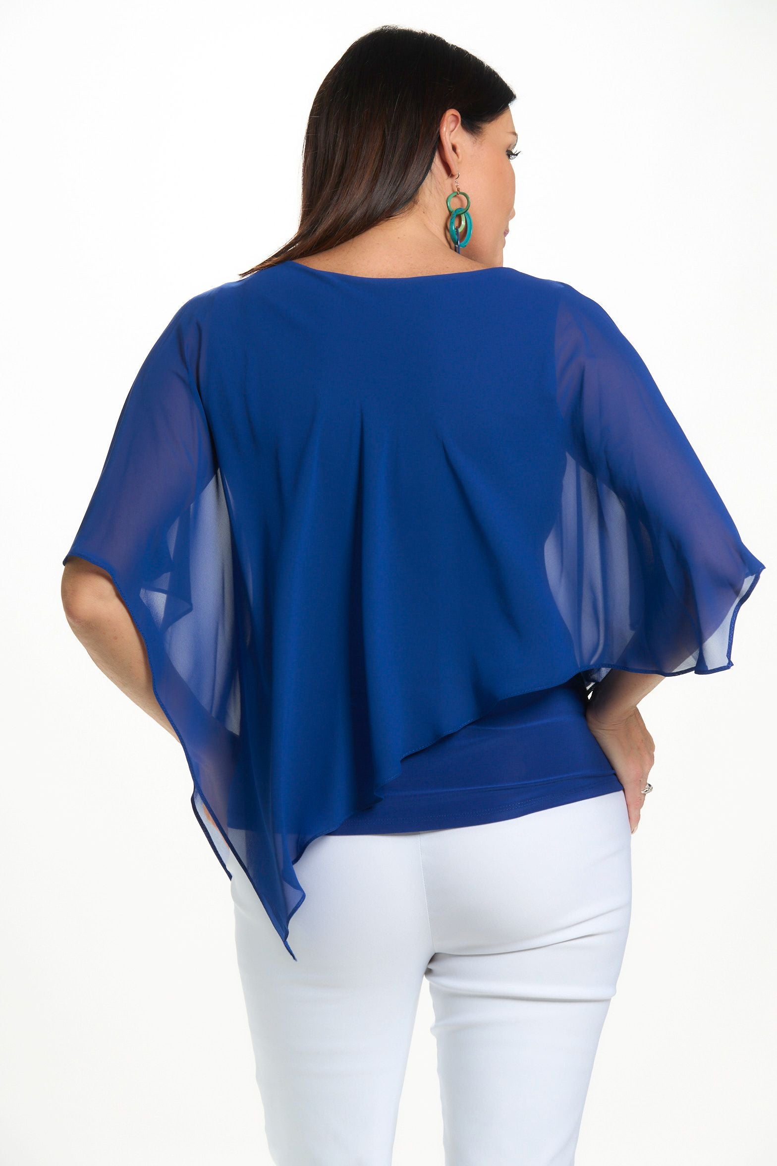Back image of last tango chiffon top in royal blue.
