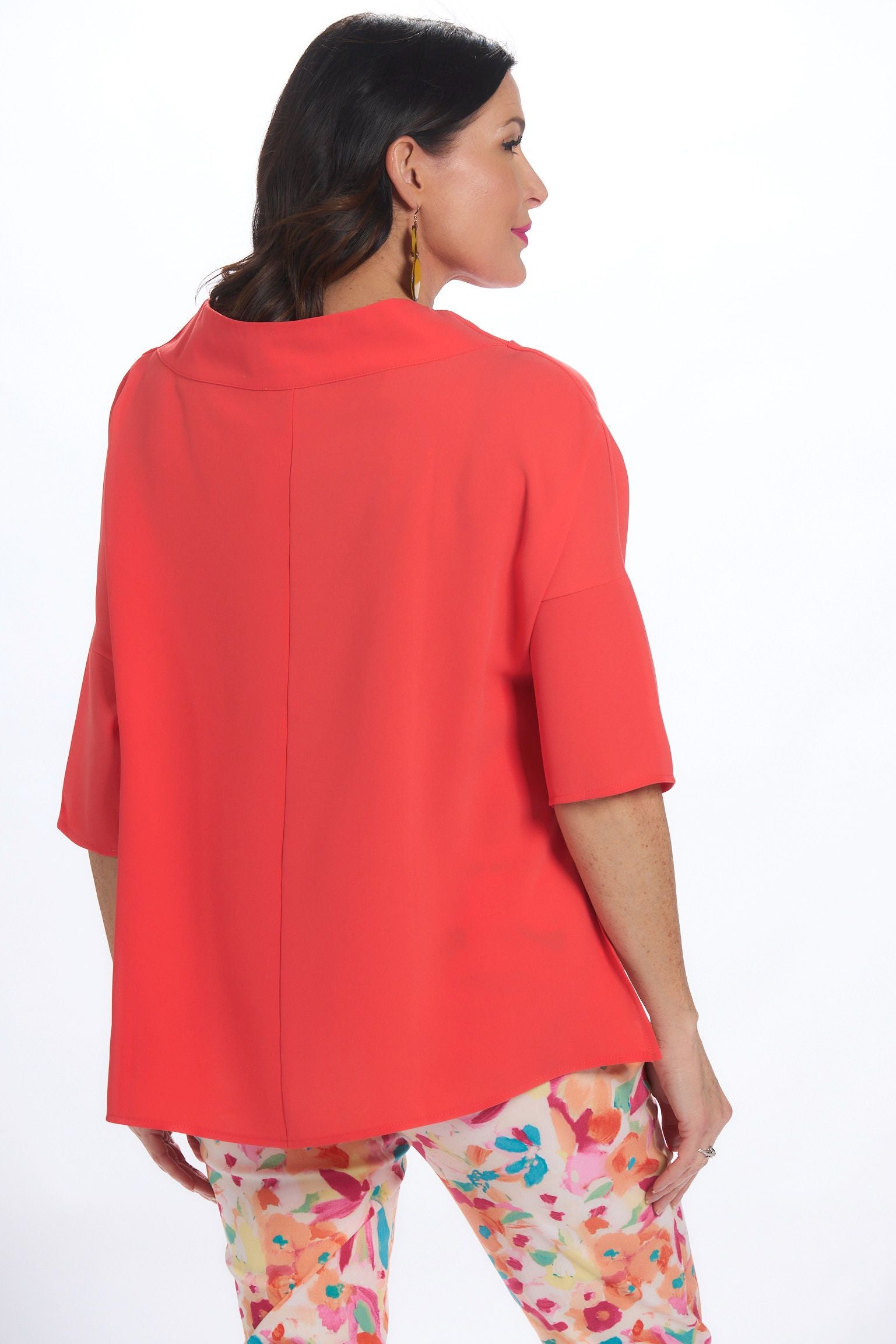 Back image of Suzy D London coral cowl neck top.