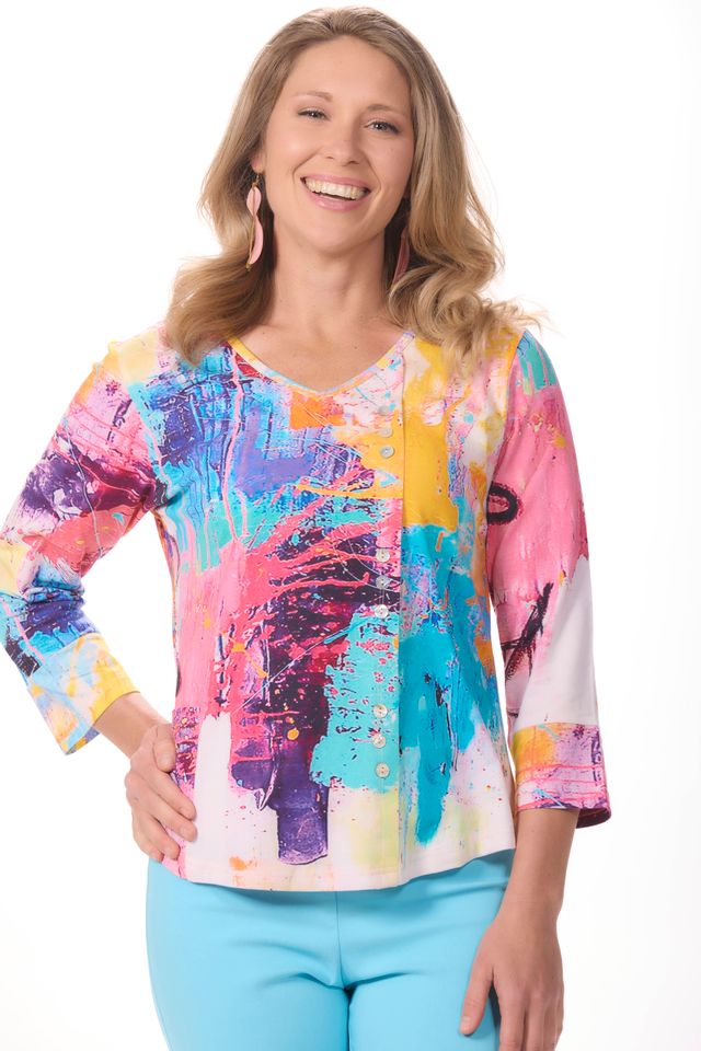 3/4 Sleeve V-Neck Vivian Print Top