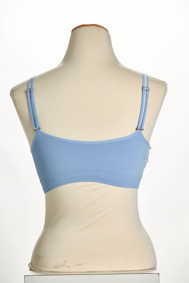 Back image of denim skinny sheer strap its bra.