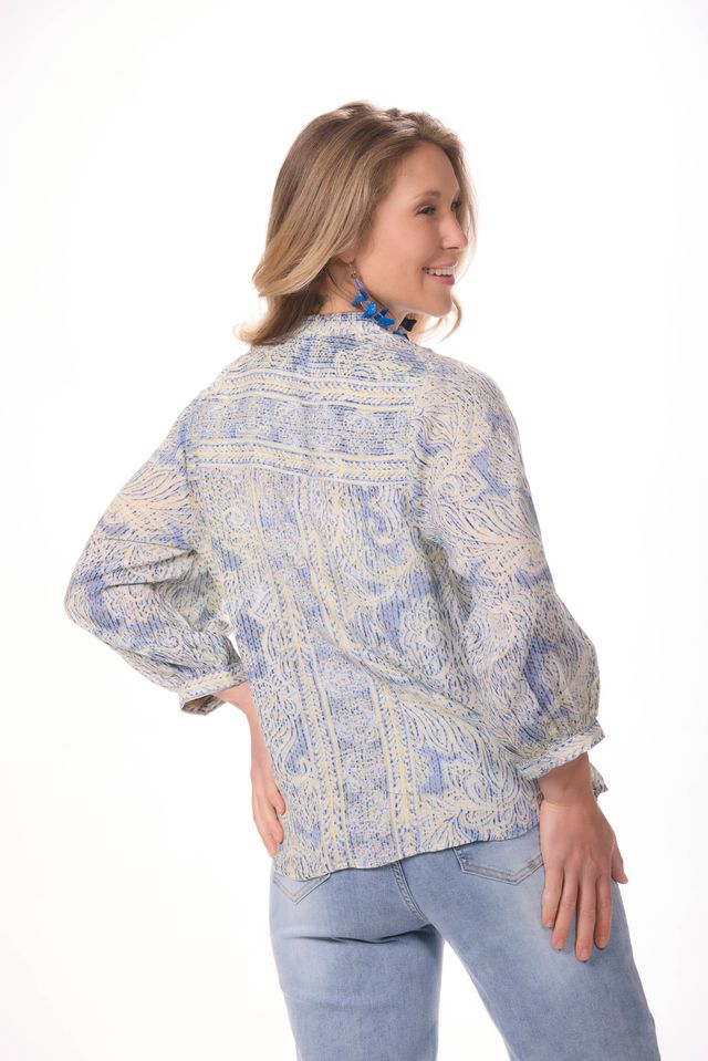 3/4 Sleeve Stand Collar Button Down