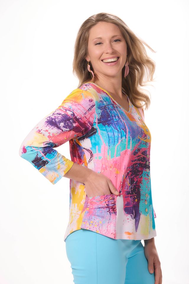 3/4 Sleeve V-Neck Vivian Print Top