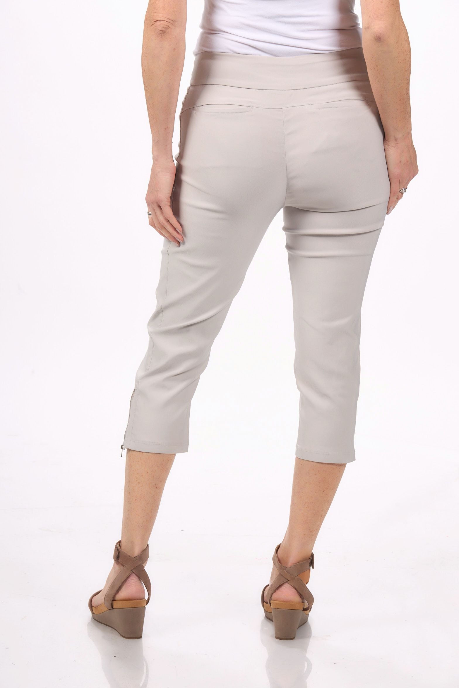 Back image of Tribal pull on You capri in grey mist.